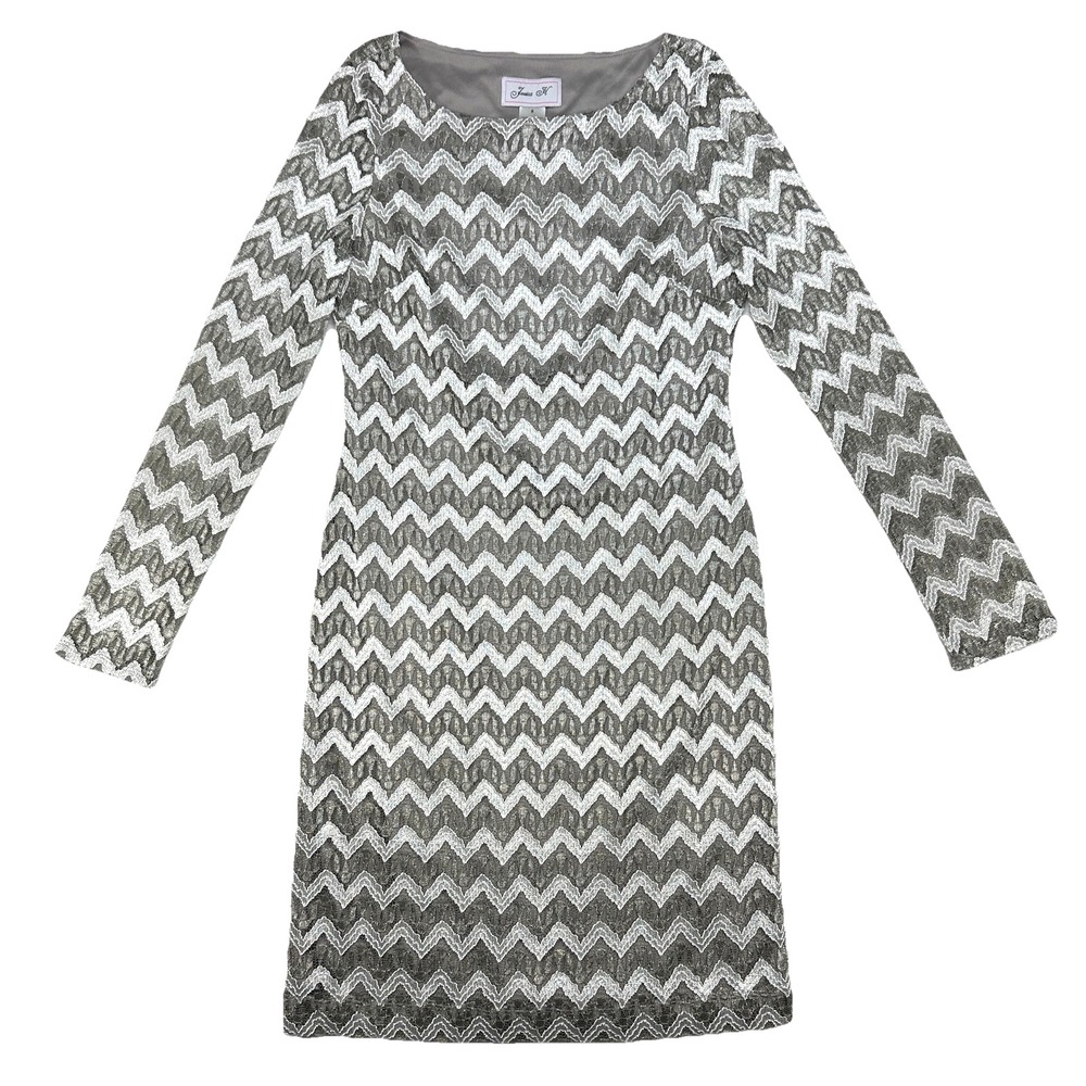 Jessica H Size 6 Silver Gray Chevron Lace Sheath Dress Long Sleeve Lined New